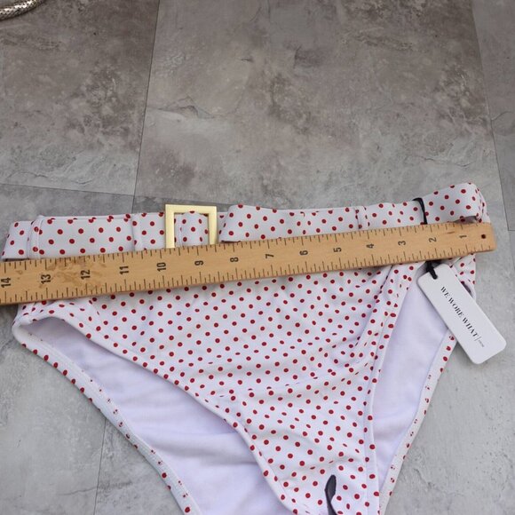 White Bikini Bottom Small Belted High Cut Swim Pink Micro Polka Dot Cheeky Retro - Picture 6 of 12